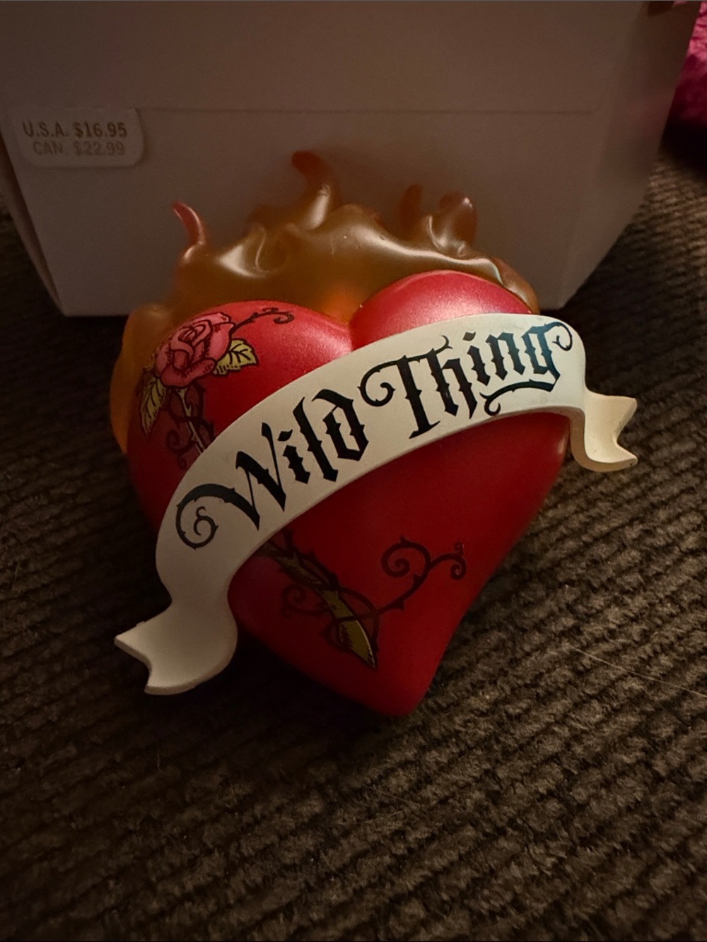 2010 Hallmark Keepsake Red Heart Ornament with Gold Flames and White Banner